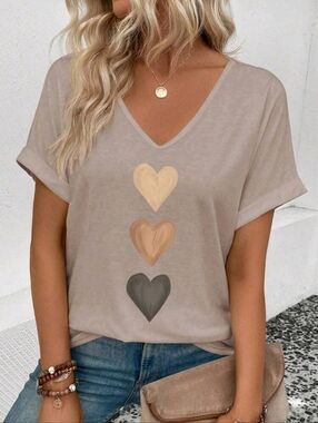 Ombre Heart V-neck Cuffed Sleeve Casual Blouse Size 18